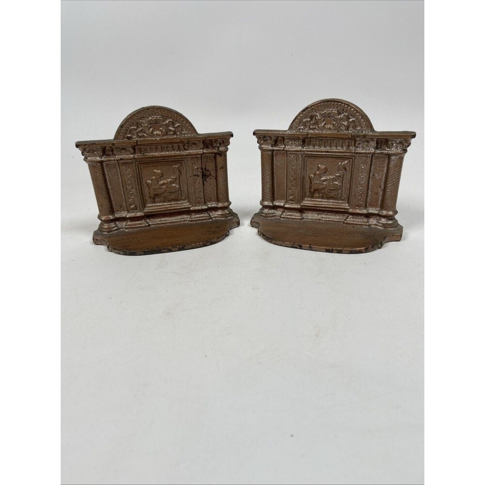 Vintage Art Deco Architectural Cast Iron Bookends with Figure